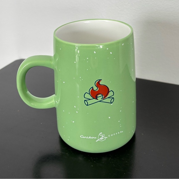 2020 Caribou Coffee Mug 14 oz Gather  Around The Campfire Mocha Green Speckled - Picture 3 of 8